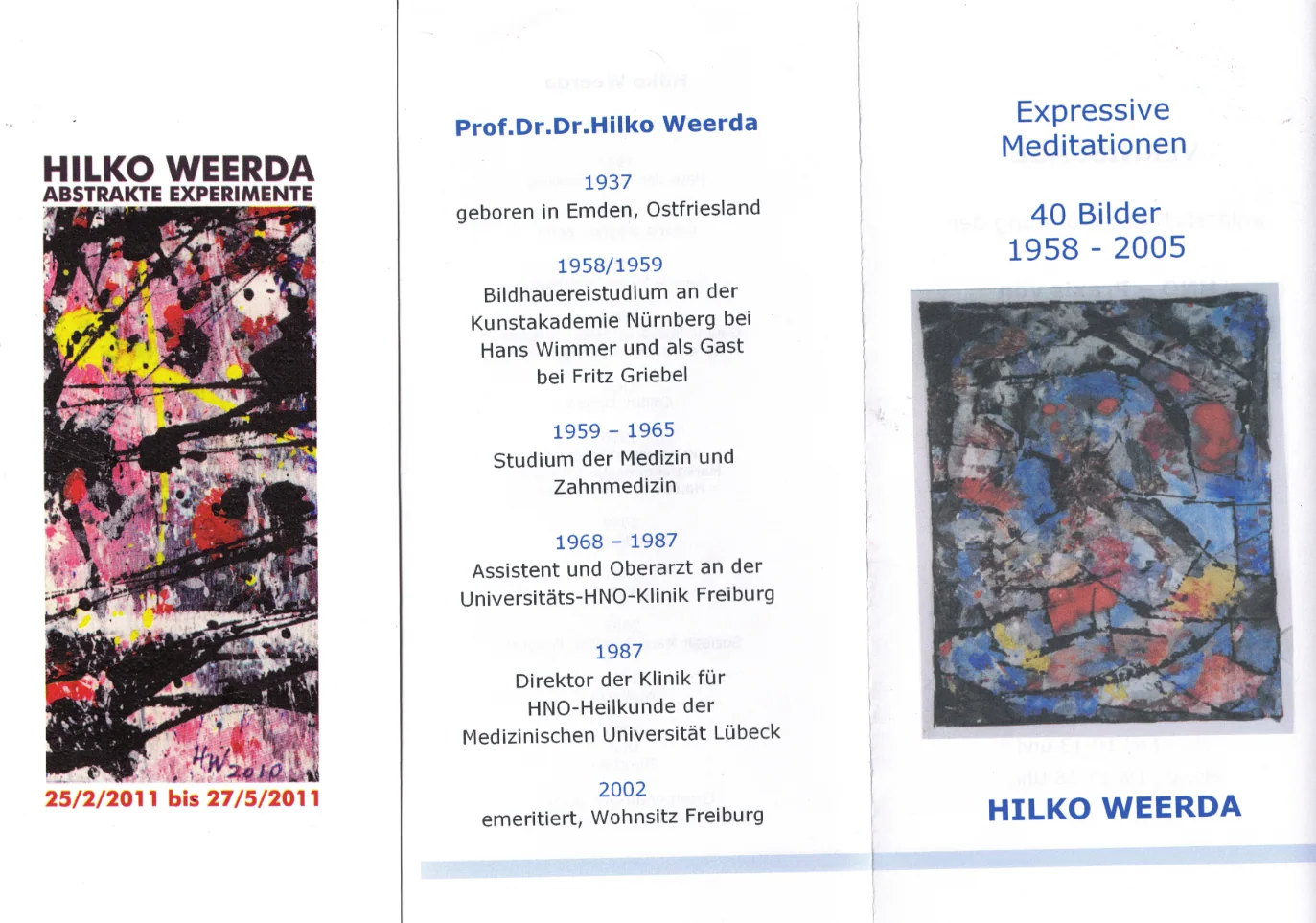 Faltblatt zur Ausstellung Abstrakte Experimente von Hilko Weerda, 2011